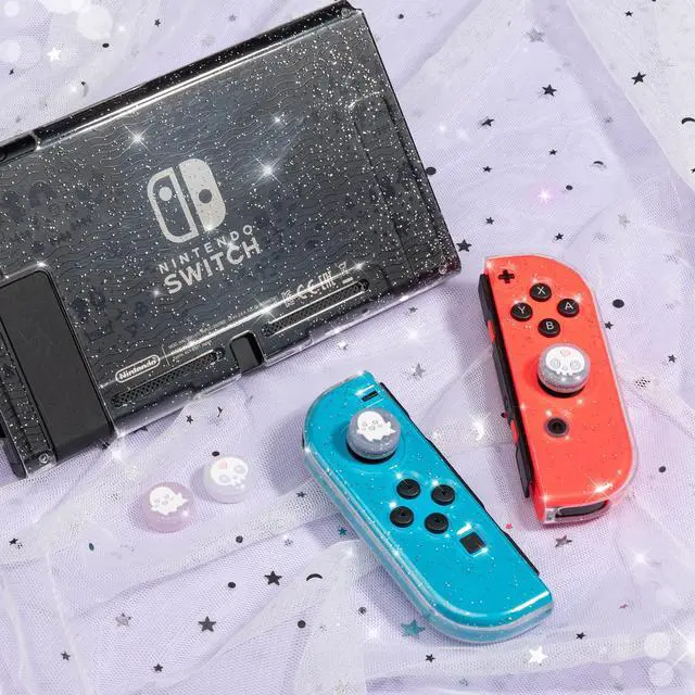 Alt view image 7 of 7 - Ghost Thumb Grips | Halloween Gothic Clear Jelly Glitter Joystick Grip Button Caps | Compatible with Nintendo Switch 1 Standard Lite OLED