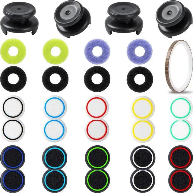 Main image of Controller Accessories for PS5 Thumb Grips Joystick caps w/high thumbstick Extender, Joystick Replacement Covers, Analog Stick Precision Rings, aim Boost kit Stuff attachments for PS4 Black White