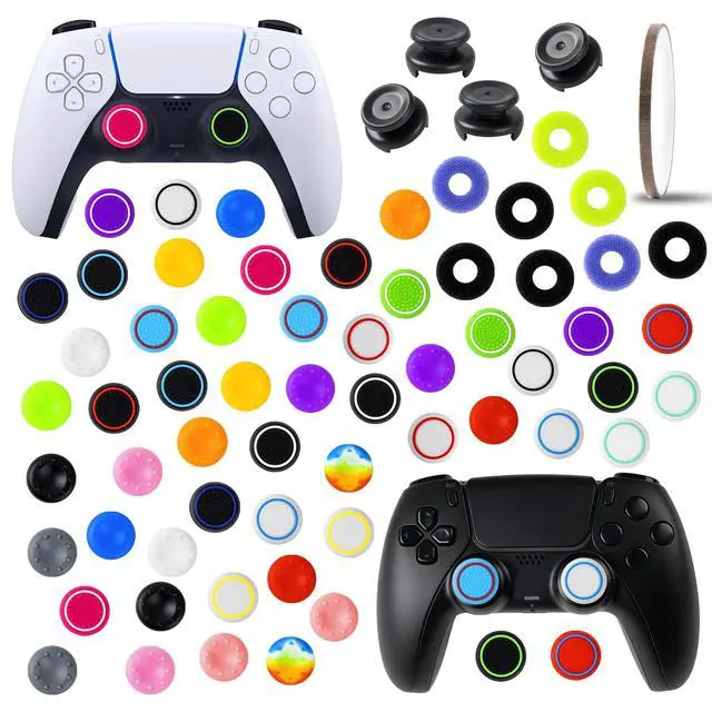 Alt view image 2 of 7 - Controller Accessories for PS5 Thumb Grips Joystick caps w/high thumbstick Extender, Joystick Replacement Covers, Analog Stick Precision Rings, aim Boost kit Stuff attachments for PS4 Black White