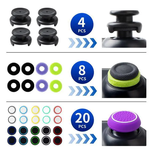 Alt view image 3 of 7 - Controller Accessories for PS5 Thumb Grips Joystick caps w/high thumbstick Extender, Joystick Replacement Covers, Analog Stick Precision Rings, aim Boost kit Stuff attachments for PS4 Black White