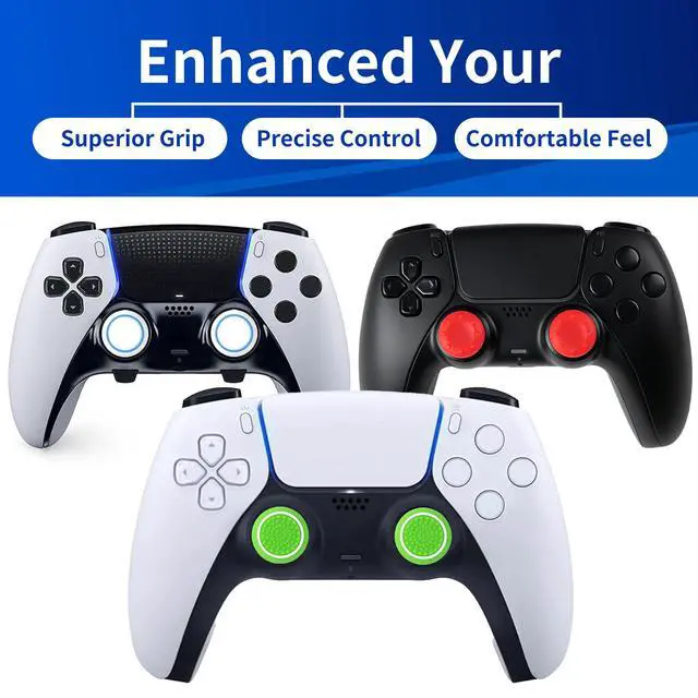 Alt view image 5 of 7 - Controller Accessories for PS5 Thumb Grips Joystick caps w/high thumbstick Extender, Joystick Replacement Covers, Analog Stick Precision Rings, aim Boost kit Stuff attachments for PS4 Black White