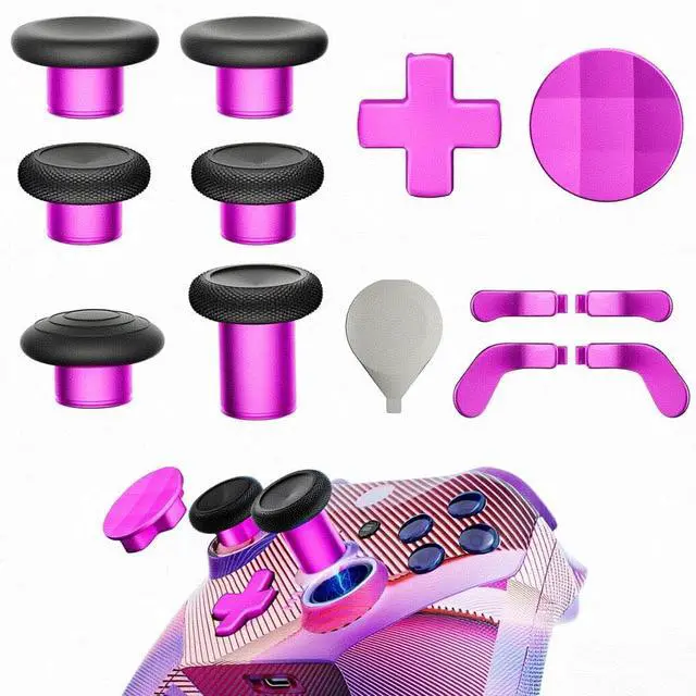 Main image of 14-in-1 Controller Accessories Kit Compatible with Xbox Elite Series 2, 6 Premium Metal Thumbsticks, Swap Joysticks, 4 Interchangeable Paddles, 2 D-Pads, 1 Tool 1 Storage Bag (Magenta)