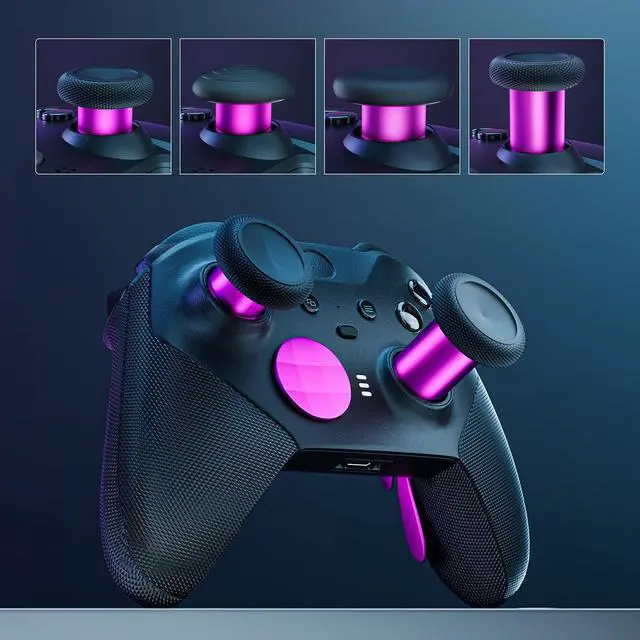 Alt view image 2 of 7 - 14-in-1 Controller Accessories Kit Compatible with Xbox Elite Series 2, 6 Premium Metal Thumbsticks, Swap Joysticks, 4 Interchangeable Paddles, 2 D-Pads, 1 Tool 1 Storage Bag (Magenta)
