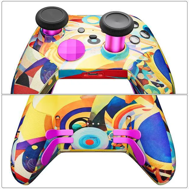 Alt view image 3 of 7 - 14-in-1 Controller Accessories Kit Compatible with Xbox Elite Series 2, 6 Premium Metal Thumbsticks, Swap Joysticks, 4 Interchangeable Paddles, 2 D-Pads, 1 Tool 1 Storage Bag (Magenta)
