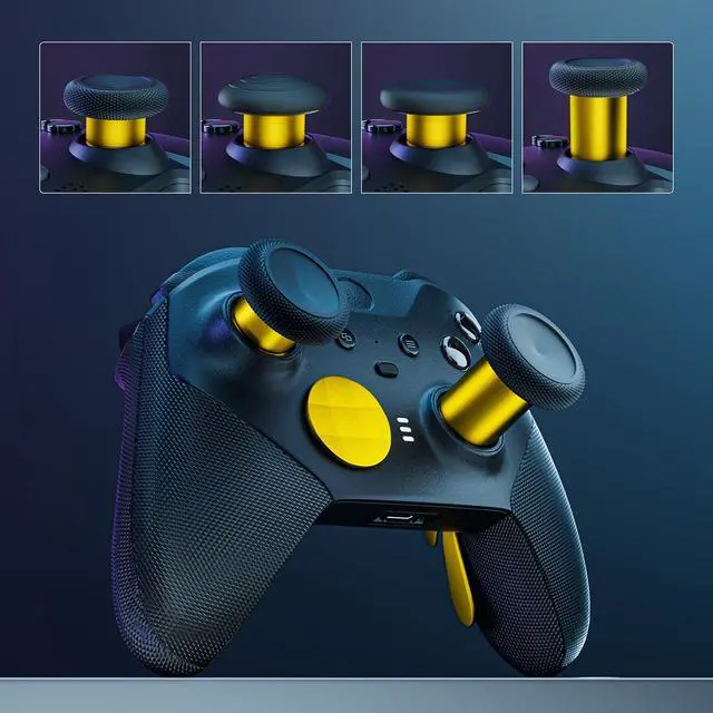 Alt view image 2 of 7 - 14-in-1 Controller Accessories Kit Compatible with Xbox Elite Series 2, 6 Premium Metal Thumbsticks, Swap Joysticks, 4 Interchangeable Paddles, 2 D-Pads, 1 Tool & 1 Storage Bag (Bright Gold)