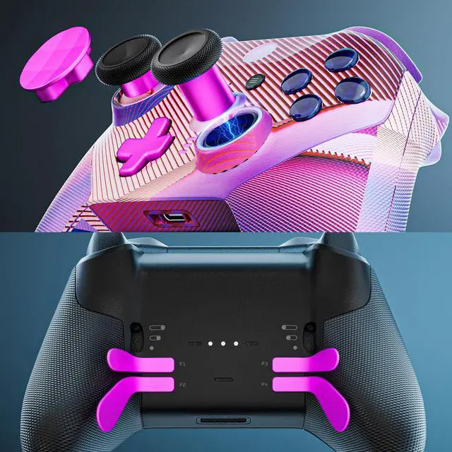 Alt view image 6 of 7 - 14-in-1 Controller Accessories Kit Compatible with Xbox Elite Series 2, 6 Premium Metal Thumbsticks, Swap Joysticks, 4 Interchangeable Paddles, 2 D-Pads, 1 Tool 1 Storage Bag (Magenta)
