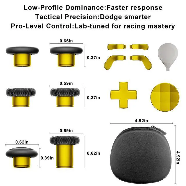 Alt view image 5 of 7 - 14-in-1 Controller Accessories Kit Compatible with Xbox Elite Series 2, 6 Premium Metal Thumbsticks, Swap Joysticks, 4 Interchangeable Paddles, 2 D-Pads, 1 Tool & 1 Storage Bag (Bright Gold)