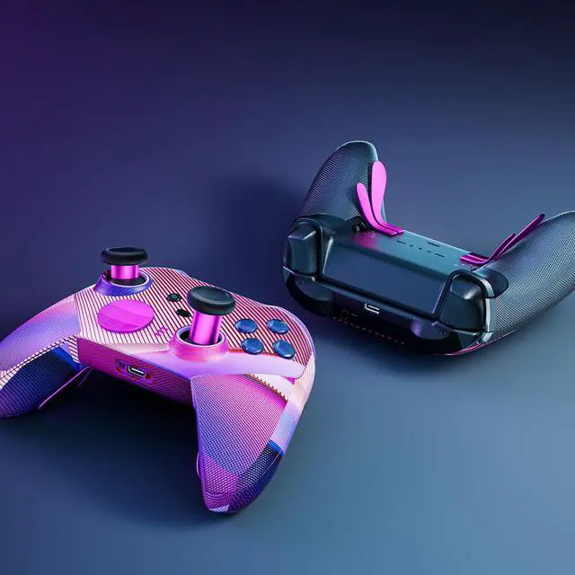 Alt view image 4 of 7 - 14-in-1 Controller Accessories Kit Compatible with Xbox Elite Series 2, 6 Premium Metal Thumbsticks, Swap Joysticks, 4 Interchangeable Paddles, 2 D-Pads, 1 Tool 1 Storage Bag (Magenta)