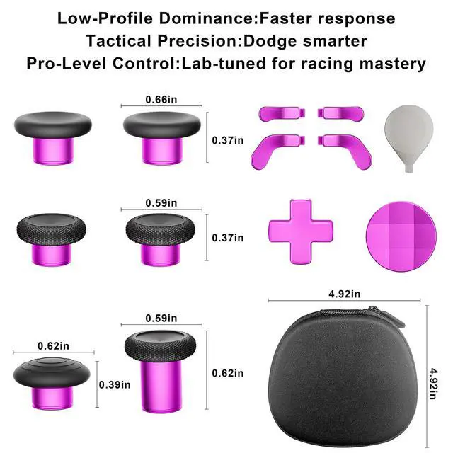 Alt view image 5 of 7 - 14-in-1 Controller Accessories Kit Compatible with Xbox Elite Series 2, 6 Premium Metal Thumbsticks, Swap Joysticks, 4 Interchangeable Paddles, 2 D-Pads, 1 Tool 1 Storage Bag (Magenta)