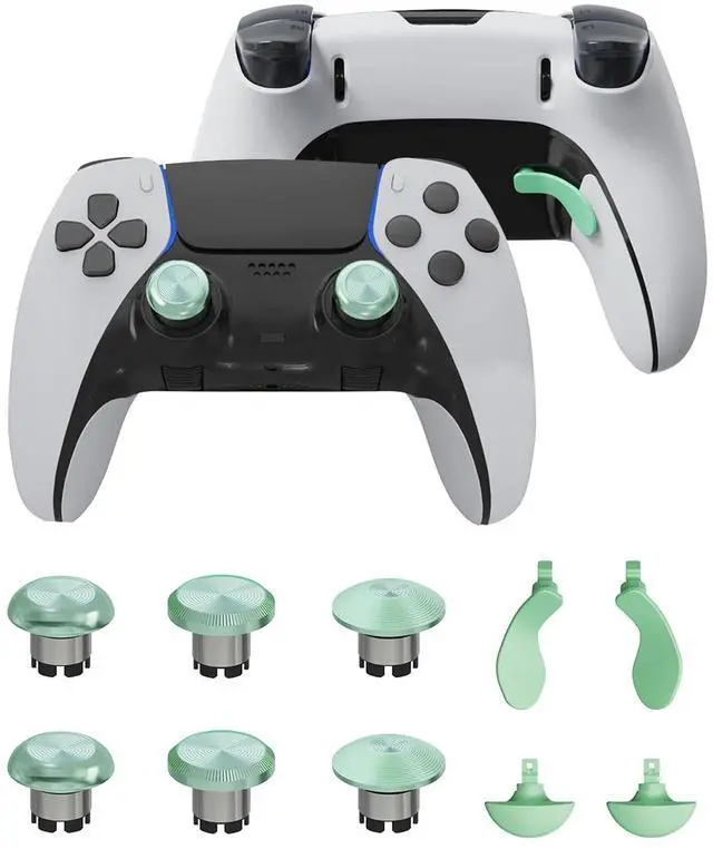 Main image of Metal Thumbsticks & Back Paddles for PS5 Edge Controller, Analog Thumb Sticks Caps Replacement Kit for PS5 Dual Sense Edge Stick Module, 6 Joysticks, 4 Back Buttons, Macaron Green