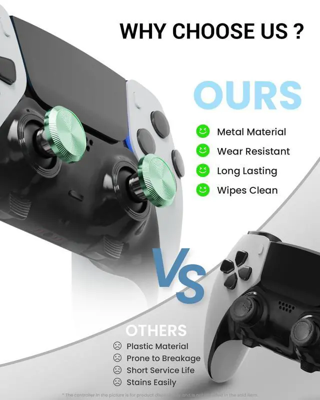 Alt view image 4 of 7 - Metal Thumbsticks & Back Paddles for PS5 Edge Controller, Analog Thumb Sticks Caps Replacement Kit for PS5 Dual Sense Edge Stick Module, 6 Joysticks, 4 Back Buttons, Macaron Green