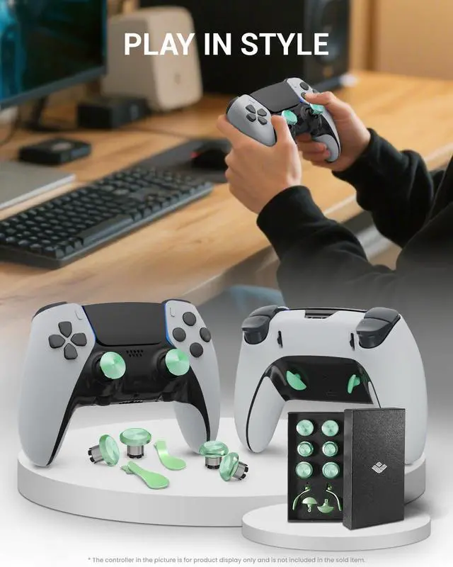 Alt view image 6 of 7 - Metal Thumbsticks & Back Paddles for PS5 Edge Controller, Analog Thumb Sticks Caps Replacement Kit for PS5 Dual Sense Edge Stick Module, 6 Joysticks, 4 Back Buttons, Macaron Green