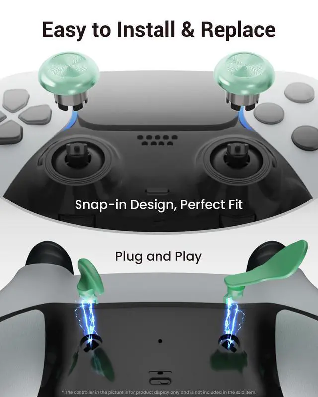 Alt view image 5 of 7 - Metal Thumbsticks & Back Paddles for PS5 Edge Controller, Analog Thumb Sticks Caps Replacement Kit for PS5 Dual Sense Edge Stick Module, 6 Joysticks, 4 Back Buttons, Macaron Green