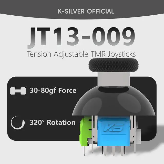 Alt view image 4 of 7 - 320° Tension Adjustable TMR Magnetic Joystick Replacement, 30-80gf Force, Anti-drift Stick Repair Rotation Thumbstick Cap set for PS4 DualShock Controller