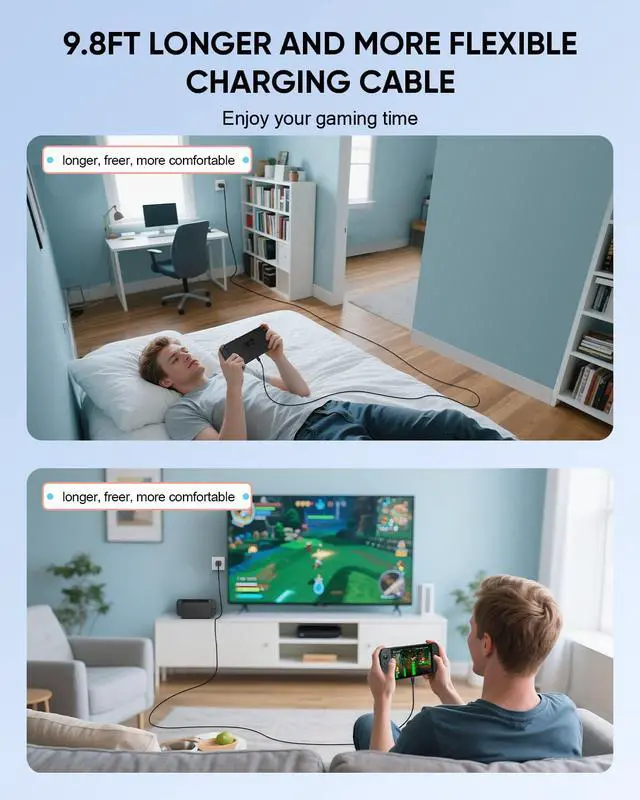 Alt view image 4 of 7 - (9.8FT) Extra Long Charging Cable for Nintendo Switch 2 AC Adapter Official