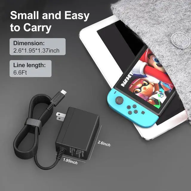 Alt view image 7 of 7 - Charger for Nintendo Switch,39w AC Power Nintendo Supply Adapter 15V 2.6A Fast Charging,with 6.6FT USB C Cord Compatible with Nintendo Switch Lite/LITE/OLED,Support TV Dock/Phones