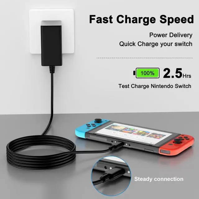 Alt view image 2 of 7 - 39W AC Adapter Fast Charger for Nintendo Switch with 6FT USB C Cord