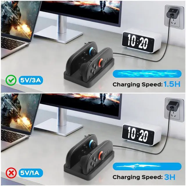 Alt view image 7 of 7 - Charging Dock for Nintendos Switch 2,Switch 2 Joycons Dock for 2 Joycon,Joycons Charger Stand Station with LED Indication and USB Type-C Charger Cable