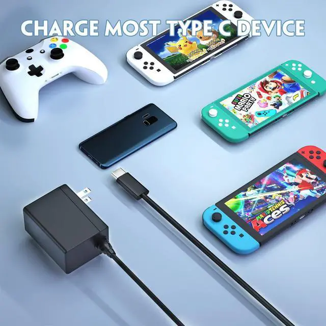 Alt view image 2 of 6 - Switch Charger for Nintendo, AC Power Supply Adapter for Nintendo Switch Lite/OLED Steam Deck Output 15V3A with 5FT USB Type C Charger Cable for Switch Support TV Dock Mode