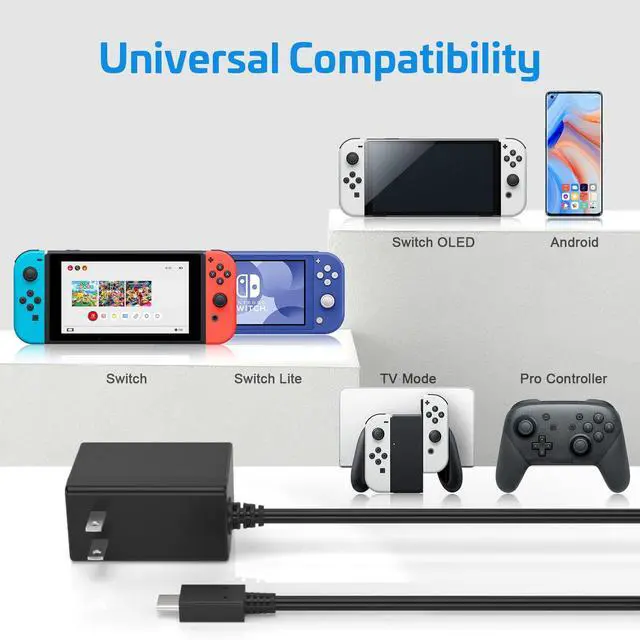 Alt view image 2 of 7 - Charger for Switch, Switch OLED & TV Dock Mode, 39W Fast Charger with 5FT USB-C Cable