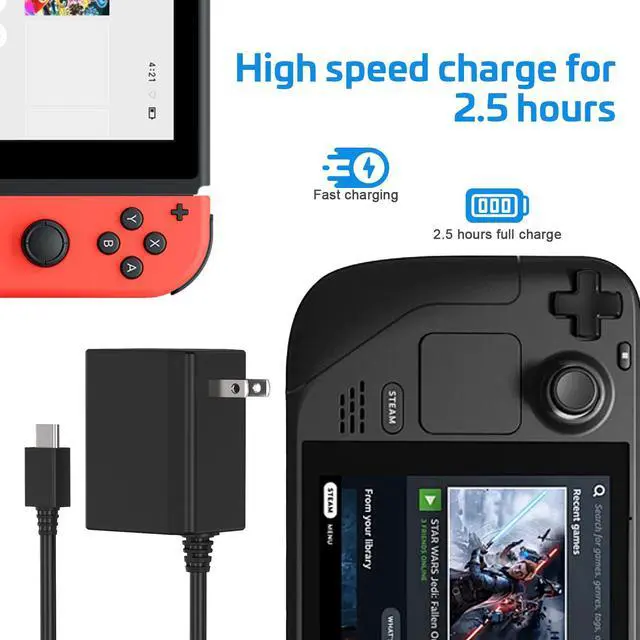 Alt view image 5 of 7 - Charger for Switch, Switch OLED & TV Dock Mode, 39W Fast Charger with 5FT USB-C Cable