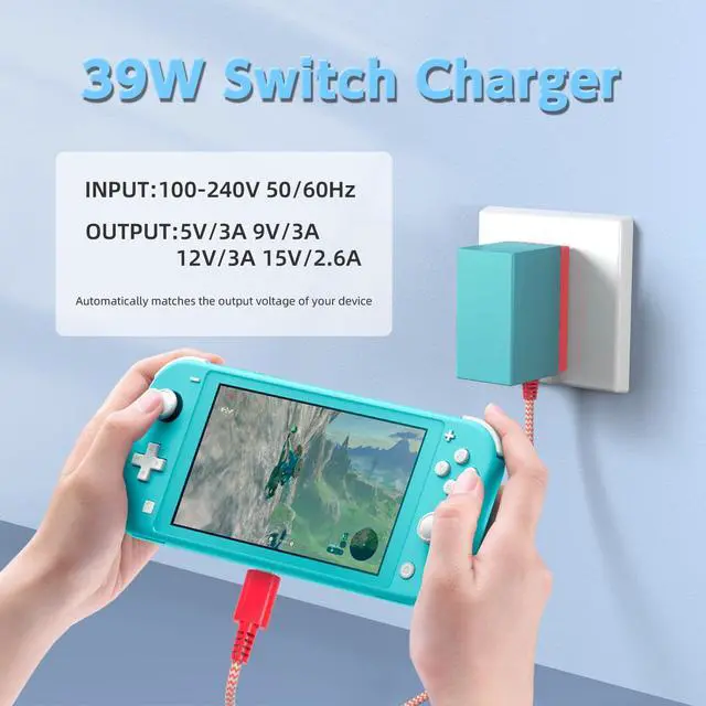 Alt view image 2 of 5 - Switch Charger Compatible with Nintendo, AC Adapter Power Supply Switch Lite/OLED/Pro Controller/Steam Deck, Support TV Dock Mode 39W USB C Fast Charger with 5Ft Charging Cable