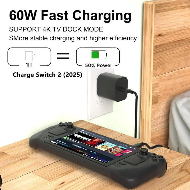 Alt view image 2 of 7 - Switch 2 Charger, 20V 3A 60W AC Adapter with 5ft USB C Cable