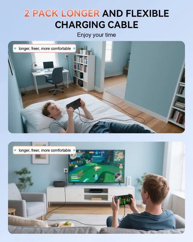 Alt view image 4 of 7 - 2 Pack (9.8FT) Switch 2 Charging Cable, Extra Long Power Cord for Nintendo