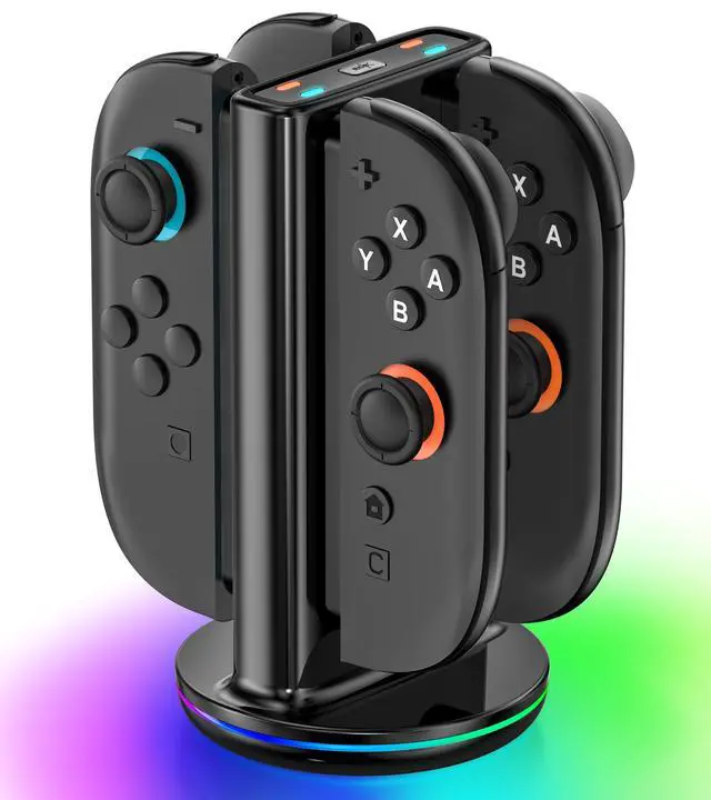 Main image of Switch 2 Joycon Charger with 9 RGBs, Switch 2 Controller Charger with Magnetic & Bi-Directional Design, 4 in 1 Joycon 2 Charging Dock Station Stand with Cable for Sega Genesis Console