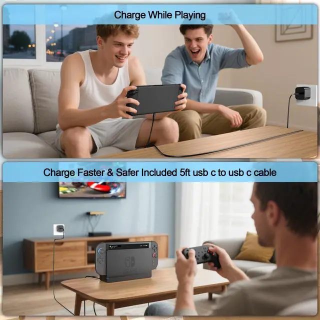 Alt view image 7 of 7 - Switch 2 Charger 60W PD 3.0 Fast Charging for Nintendo Switch 2, Steam Deck, Asus Rog Ally with 5FT USB C to C Cable Power Supply Ac Adapter for Lenovo, Dell, Samsung Laptops, Smart Phone, Tablet