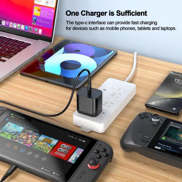 Alt view image 6 of 7 - Switch 2 Charger 60W PD 3.0 Fast Charging for Nintendo Switch 2, Steam Deck, Asus Rog Ally with 5FT USB C to C Cable Power Supply Ac Adapter for Lenovo, Dell, Samsung Laptops, Smart Phone, Tablet