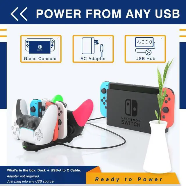 Alt view image 2 of 7 - Switch Controller Charger for Nintendo Switch, Charging Dock with JoyCon/Pro / PS5 Controller, Charger Station with LED Indicator and Charger Cable for JoyCons, 6 in 1 Nintendo Charging Dock
