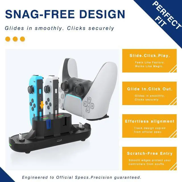 Alt view image 4 of 7 - Switch Controller Charger for Nintendo Switch, Charging Dock with JoyCon/Pro / PS5 Controller, Charger Station with LED Indicator and Charger Cable for JoyCons, 6 in 1 Nintendo Charging Dock