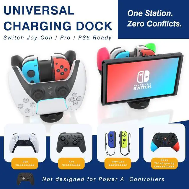 Alt view image 7 of 7 - Switch Controller Charger for Nintendo Switch, Charging Dock with JoyCon/Pro / PS5 Controller, Charger Station with LED Indicator and Charger Cable for JoyCons, 6 in 1 Nintendo Charging Dock