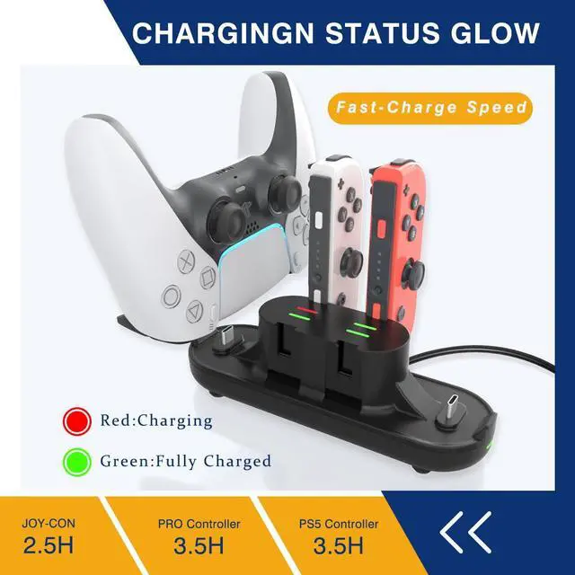 Alt view image 3 of 7 - Switch Controller Charger for Nintendo Switch, Charging Dock with JoyCon/Pro / PS5 Controller, Charger Station with LED Indicator and Charger Cable for JoyCons, 6 in 1 Nintendo Charging Dock