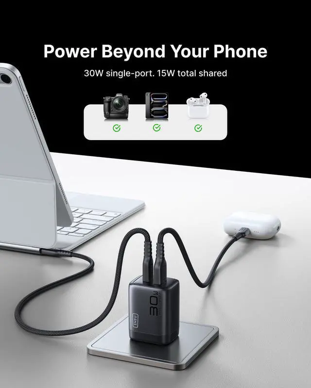 Alt view image 2 of 7 - 30W GaN Fast Charging USB C Charger, Block with Smart Phone Protection