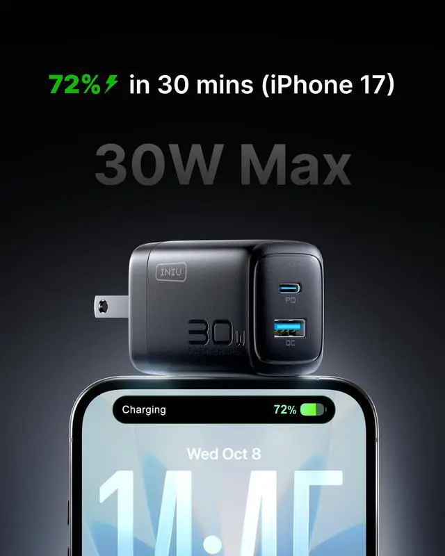 Alt view image 3 of 7 - 30W GaN Fast Charging USB C Charger, Block with Smart Phone Protection