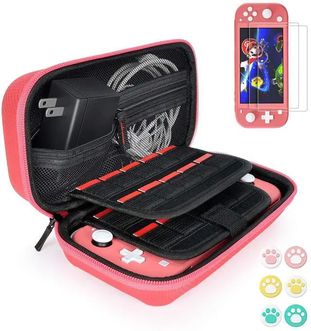 Main image of Switch Case Compatible with Nintendo Switch Lite with 2 Pack Screen Protector & 6 Pcs Thumb Grip, 20 Game Cartridges Hard Shell Travel Carrying Switch Lite Console & Accessories, Red