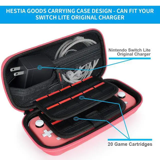 Alt view image 2 of 7 - Switch Case Compatible with Nintendo Switch Lite with 2 Pack Screen Protector & 6 Pcs Thumb Grip, 20 Game Cartridges Hard Shell Travel Carrying Switch Lite Console & Accessories, Red