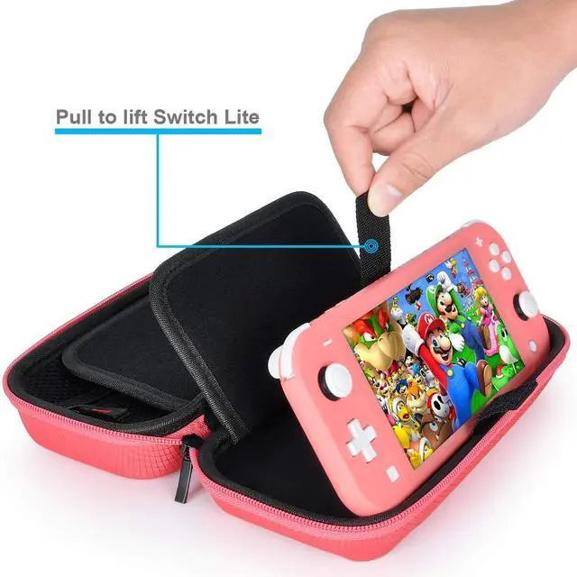 Alt view image 4 of 7 - Switch Case Compatible with Nintendo Switch Lite with 2 Pack Screen Protector & 6 Pcs Thumb Grip, 20 Game Cartridges Hard Shell Travel Carrying Switch Lite Console & Accessories, Red
