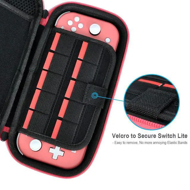 Alt view image 3 of 7 - Switch Case Compatible with Nintendo Switch Lite with 2 Pack Screen Protector & 6 Pcs Thumb Grip, 20 Game Cartridges Hard Shell Travel Carrying Switch Lite Console & Accessories, Red