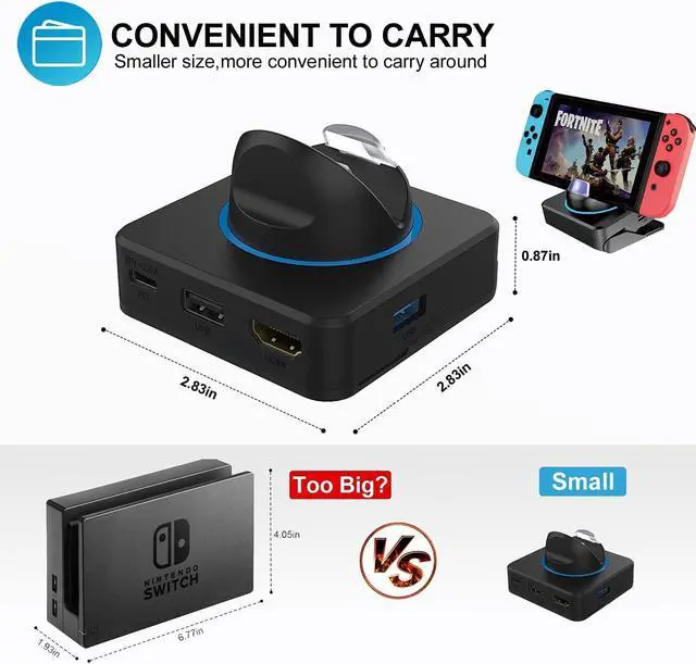Alt view image 2 of 7 - Switch Dock, 4K HDMI Docking Station for TV, Portable Switch Adapter Charging Dock, Connect to TV to Play Games Requires a 39W (15V/2.6A) or Above Charger