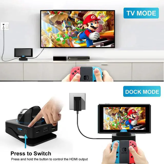 Alt view image 3 of 7 - Switch Dock, 4K HDMI Docking Station for TV, Portable Switch Adapter Charging Dock, Connect to TV to Play Games Requires a 39W (15V/2.6A) or Above Charger
