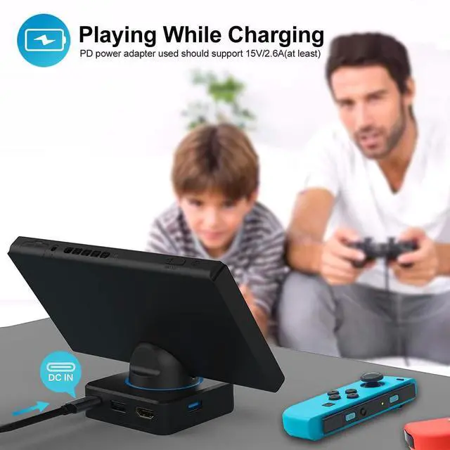 Alt view image 4 of 7 - Switch Dock, 4K HDMI Docking Station for TV, Portable Switch Adapter Charging Dock, Connect to TV to Play Games Requires a 39W (15V/2.6A) or Above Charger