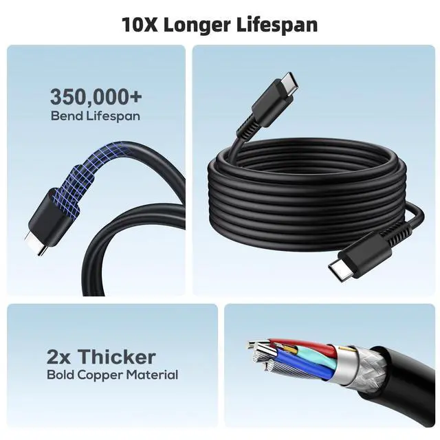 Alt view image 6 of 7 - (2 Pack) Switch 2 Charger with 5FT+10FT USB-C Cable Bundle, 60W PD 3.0 Fast