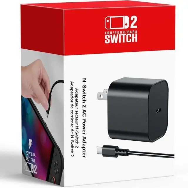 Main image of (10ft) Switch 2 Charger with 10FT/3M USB-C Cable - 60W AC Power Adapter, Support 4K TV Dock & PD 3.0 Fast Charging, Power Supply 20V/3A for Nintendo 2/1,Wii Charger(10FT - Long Reach for Large Spaces)