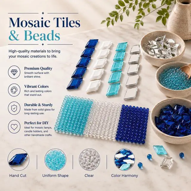 Alt view image 3 of 7 - Turkish Mosaic Swan Neck Lamp Making Kit| DIY Colorful Glass Decorative Nightstand Table Light| Craft Kit |Make Your Own Lamp | Living Room Bedroom | Antique Bronze Base (Blue)