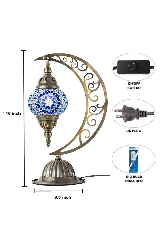 Alt view image 4 of 7 - Turkish Mosaic Moon Lamp Making Kit | DIY Colorful Glass Decorative Table Desk Light | Craft Kit For Adults | Make Your Own Lamp | Living Room Bedroom | Mosaic Pieces, Beads, US-Plug (Blue)