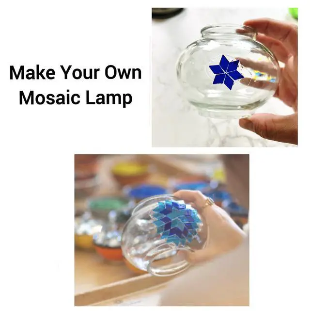 Alt view image 2 of 7 - Turkish Mosaic Moon Lamp Making Kit | DIY Colorful Glass Decorative Table Desk Light | Craft Kit For Adults | Make Your Own Lamp | Living Room Bedroom | Mosaic Pieces, Beads, US-Plug (Blue)