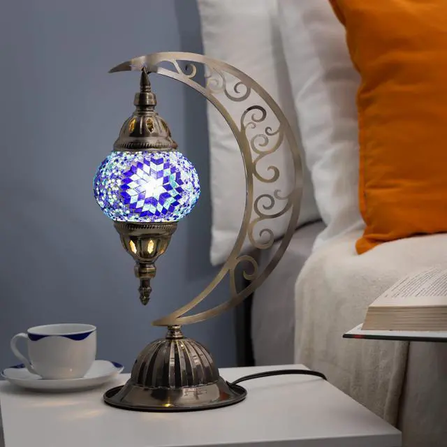 Alt view image 5 of 7 - Turkish Mosaic Moon Lamp Making Kit | DIY Colorful Glass Decorative Table Desk Light | Craft Kit For Adults | Make Your Own Lamp | Living Room Bedroom | Mosaic Pieces, Beads, US-Plug (Blue)